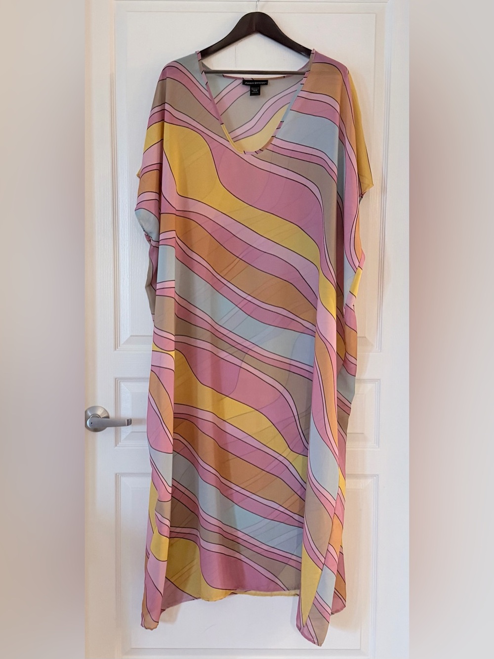 Ashley Stewart Wavy Multi-Color Swim Coverup - Pink, Yellow & Blue